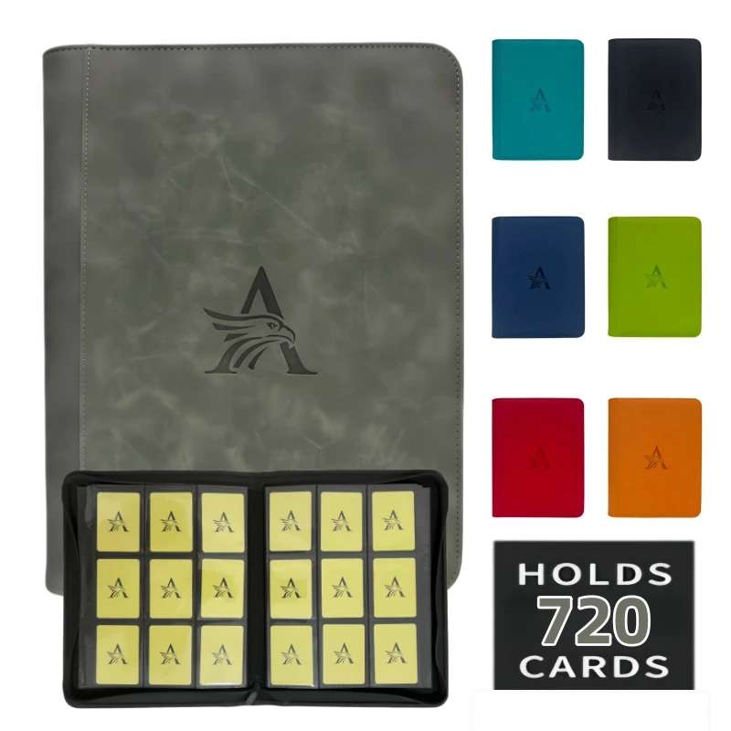 9 Pocket Premium Zip Trading Card Binder, 720 Double Sided Pocket PU Collection Binder, Card Folder for MTG, TCG, Sports Cards