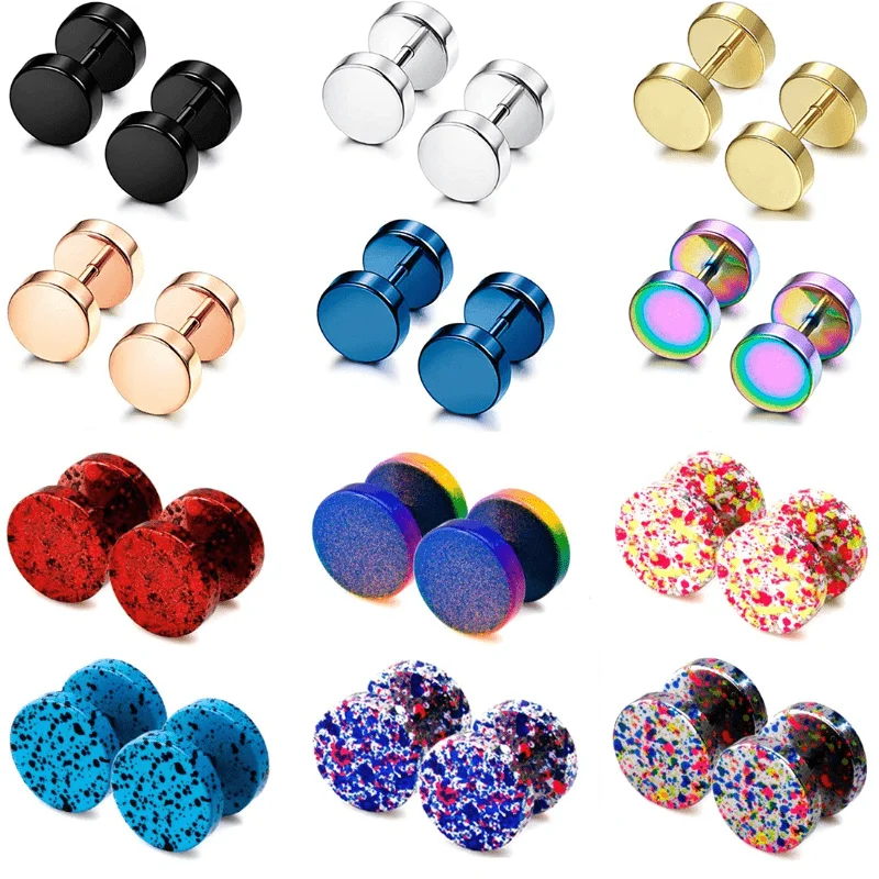 2 unid/par pendientes de enchufe falso tachuelas de acero inoxidable círculo parte posterior plana túneles tramposos mancuernas estilo Punk para hombres mujeres fiesta diaria