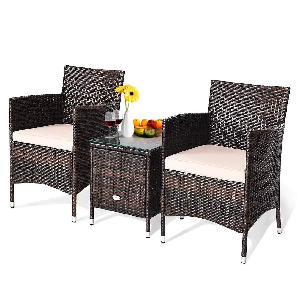 

3 Piece Patio Set Wicker Rattan Furniture Set Outdoor Rattan Conversation Set with Coffee Table Chairs amp Thick Cushions Bistr