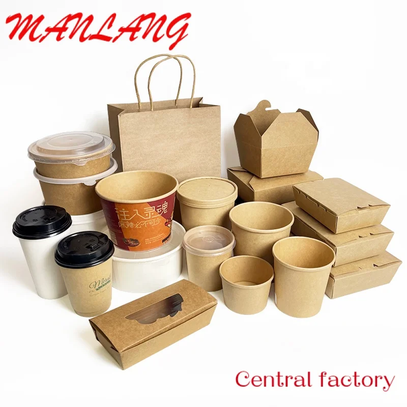 

Custom eco friendly packaging food box takeaway biodegradable custom disposable paper soup cup salad bowl paper container kraft