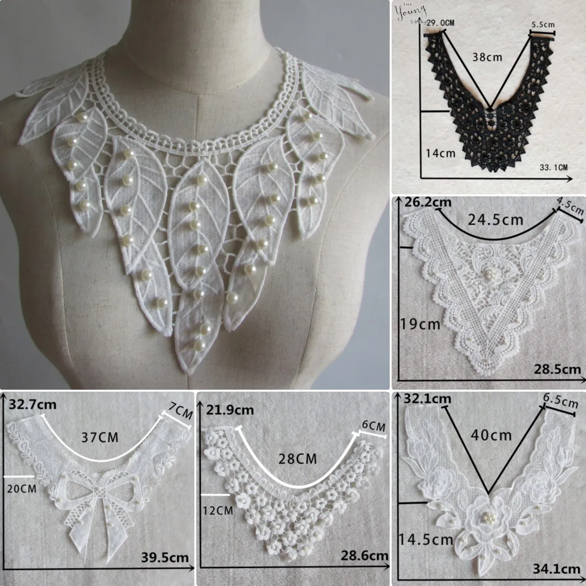 Wholesale sales of 1-10 pieces of black and white collar lace DIY sewing fabric decoration Fashion accessory lace trim