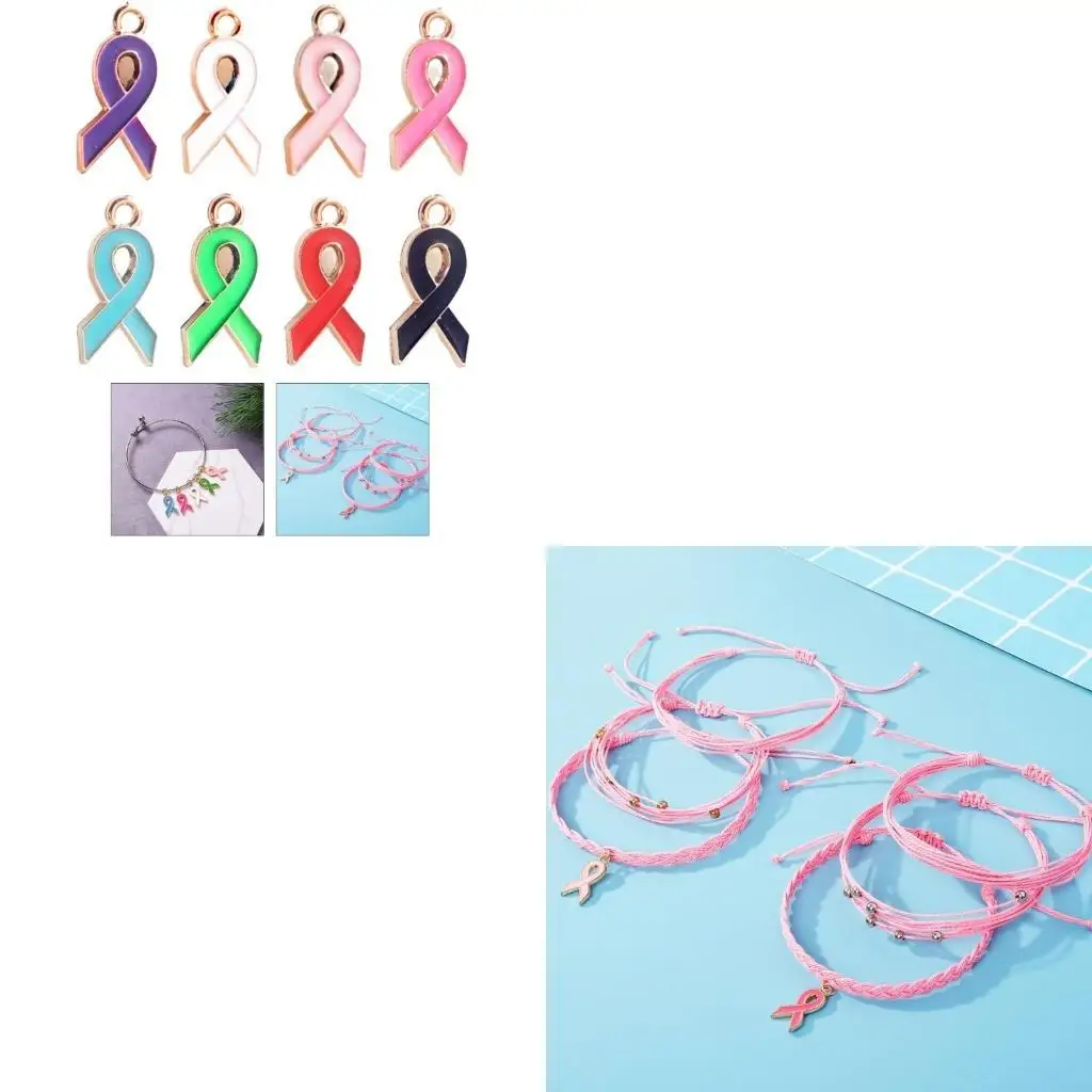 

100Pieces Ribbon Pendants Long Lasting Hope Breast Cancers Awareness Charm