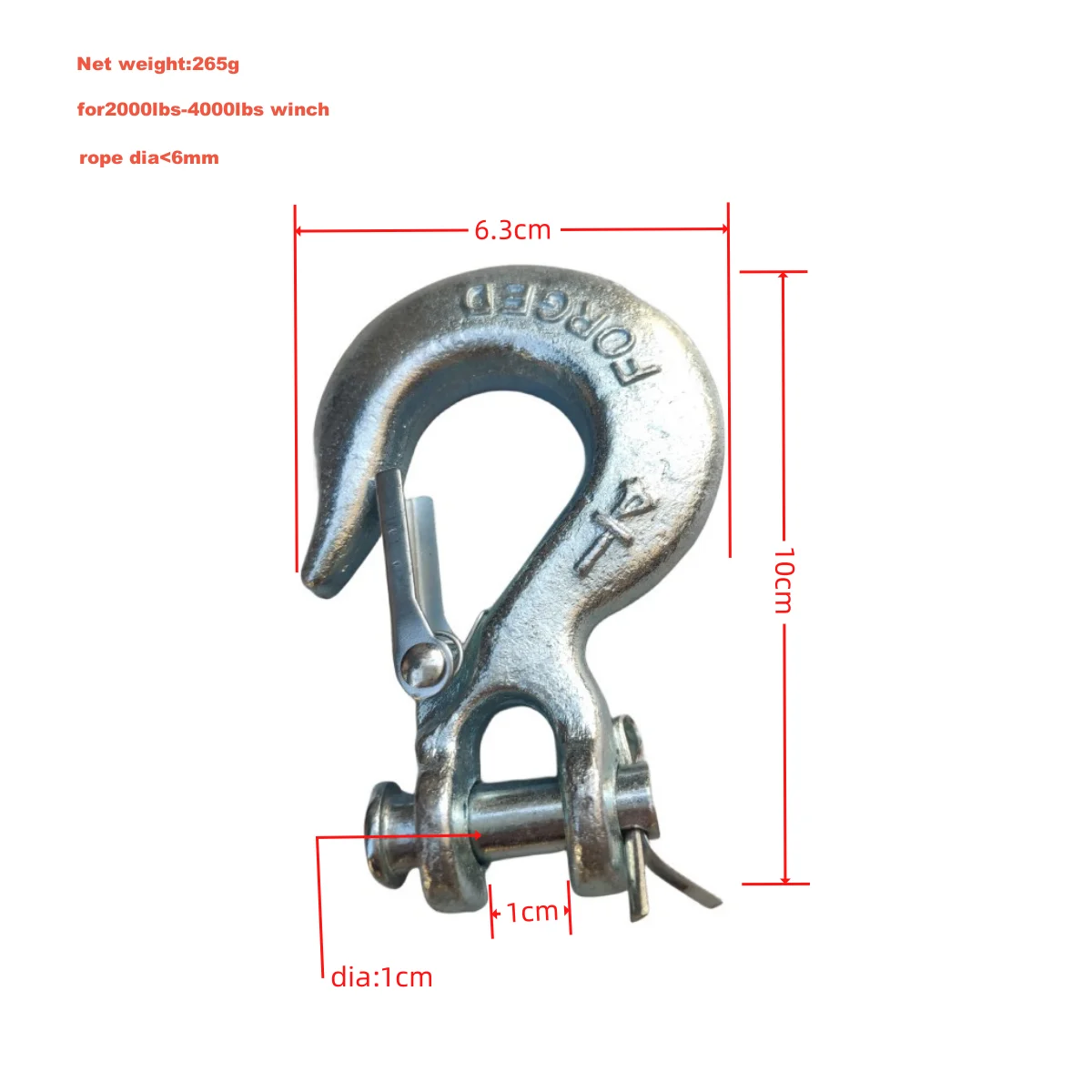 1/4  2000lbs-4000lbs 4.5Ton 45#Forged Steel Winch Cable Hook