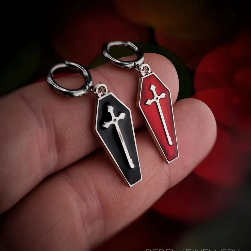 أقراط على شكل نعش قوطي، صليب مصاص دماء، إيمو، بديل، قوطي، قهوة، أقراط نسائية، أقراط رجالية، مجوهرات فاسق