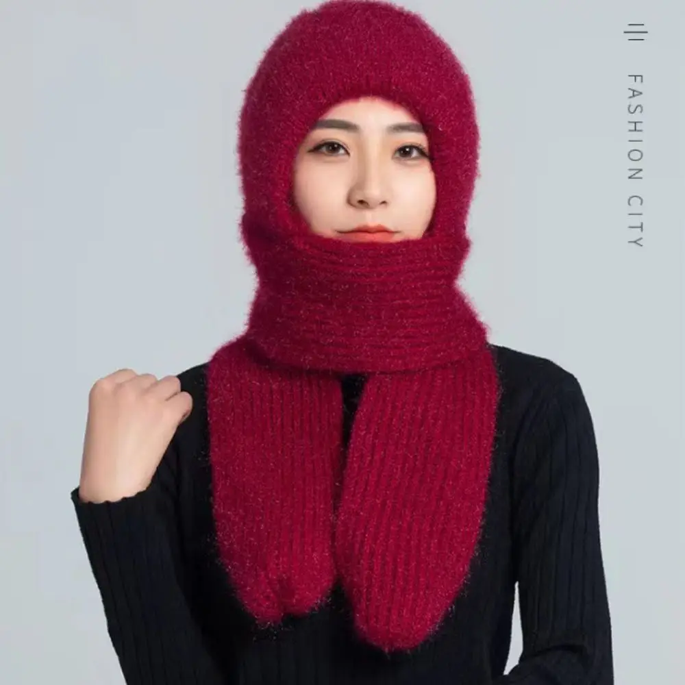 

Fashion Ear Protection Knitted Skullies Hat Scarf Set Windproof Cross Women Hooded Scarf Neck Warmer Thicken Neckerchief Outdoor