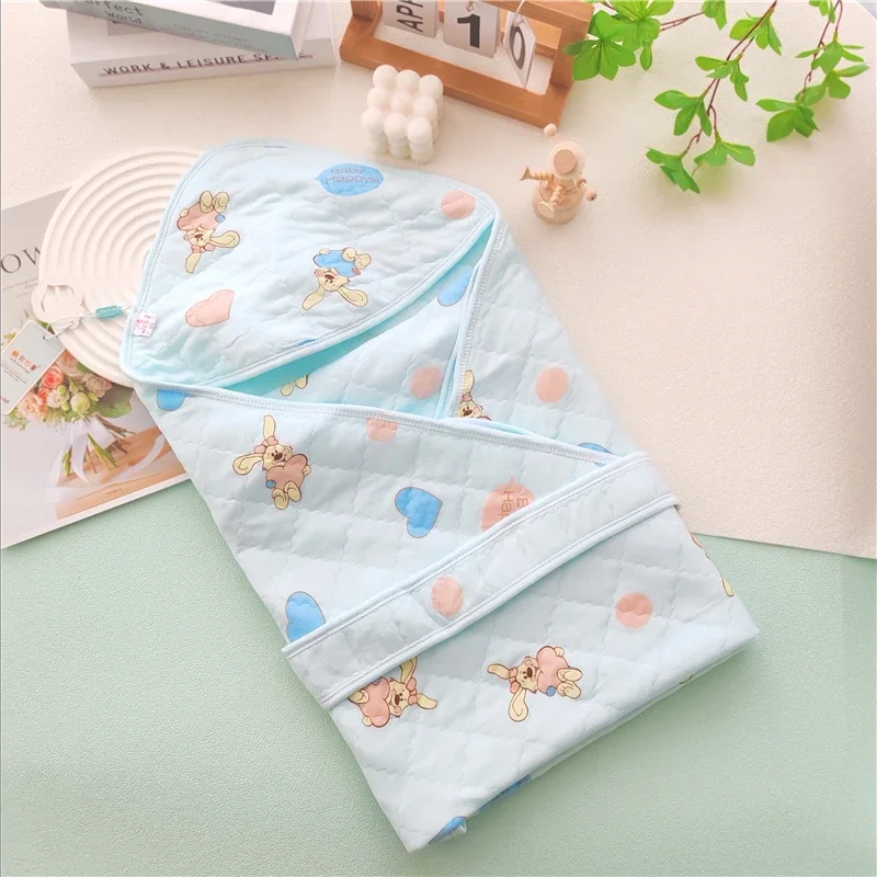 Embroidery Baby Blanket Infant Cotton Square Envelop Swaddle For Newborn Baby Boys Girls Wrap Cartoon Hooded Sleepsack Bed Quilt