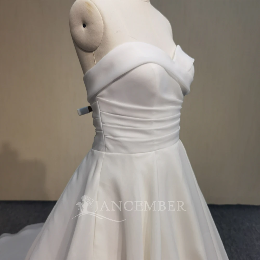 Sexy Vrouw A-lijn Trouwjurk Aangepaste Strapless Satijn Lovertjes Applique Hof Trein Bruidsjurk vestidos de novia boda