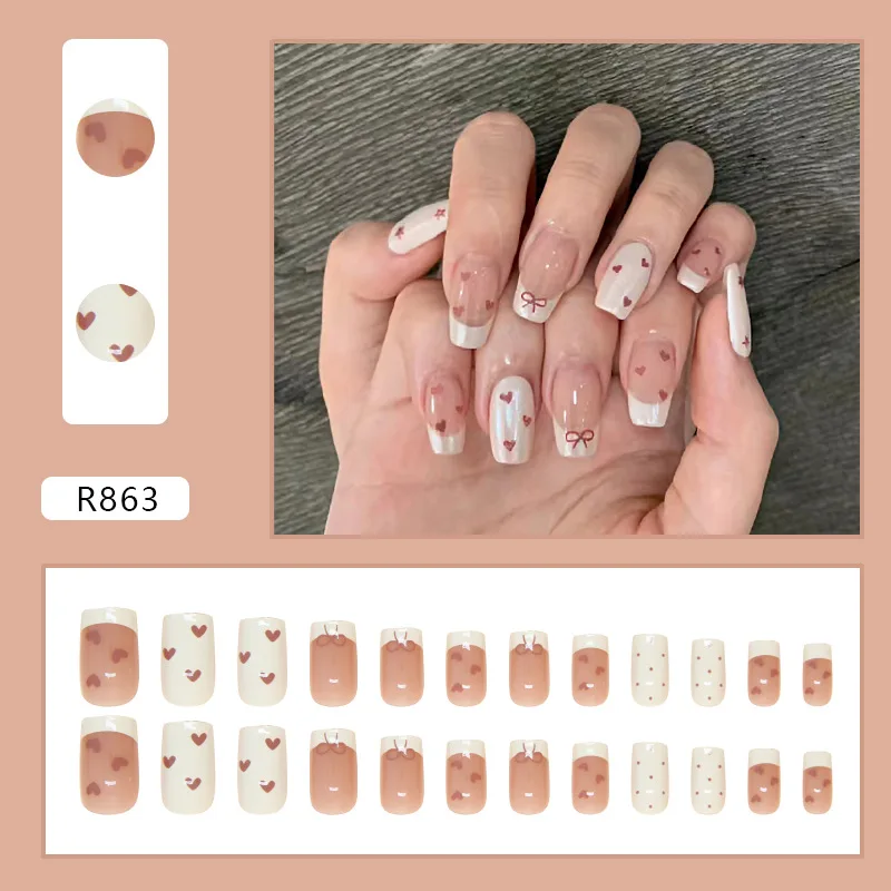 Uñas postizas de Ballet francés, Set de 24 piezas, desmontable, dulce, coreano, medio, acrílico, barato