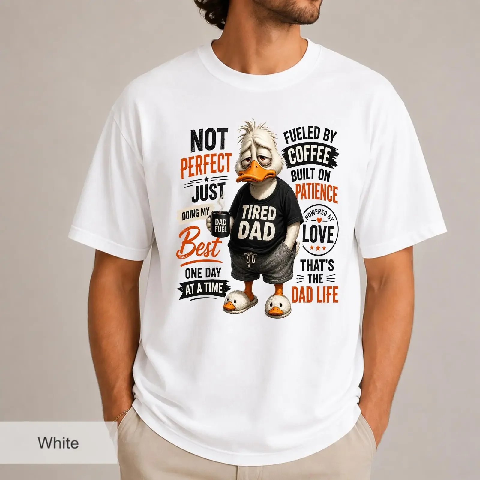 Tired Dad T Shirt Coffee Funny Duck Exhausted Life for Fathers vintage Washed Top For Everyday Wear fashion designer clothes