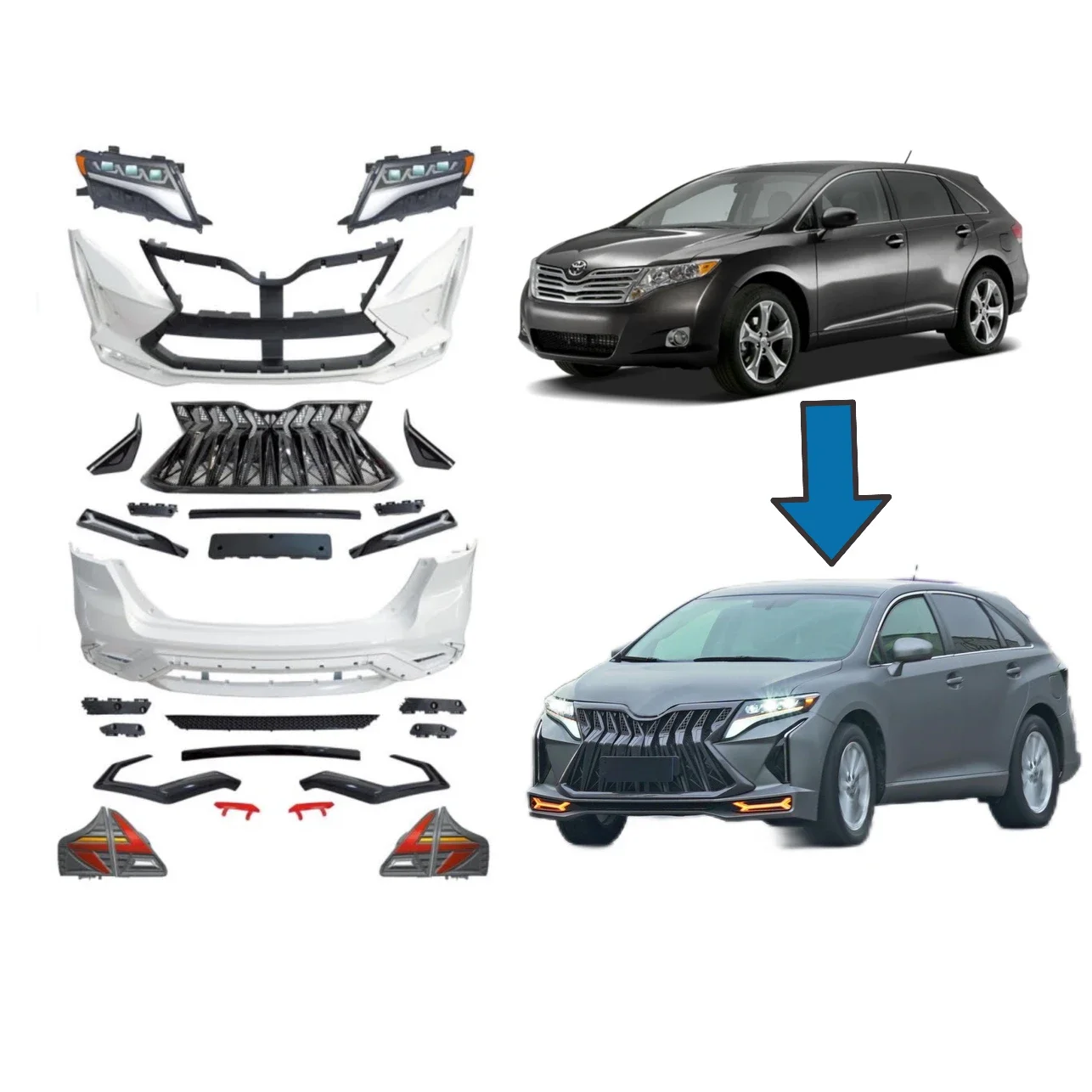 MX facelift upgrade body kits lx style bumper with headlamp tail light accessories for toyota venza 2011