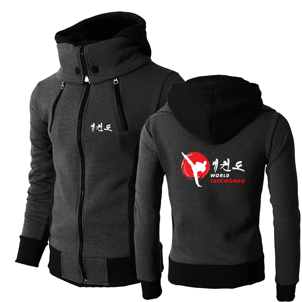 WTF World Taekwondo Federation 2022 Men\'s New Long Sleeves Jackets Warm Windproof Double Zipper Casual Hooded Design Coats Tops
