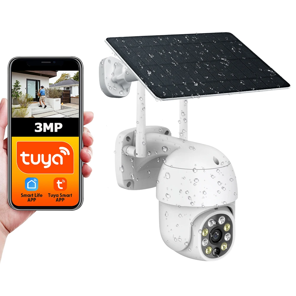 Tuya SmartLife APP 3MP WiFi Battery Solar Motion Tracking PIR Detect Security Surveillance Color Night Vision Outdoor PTZ Camera