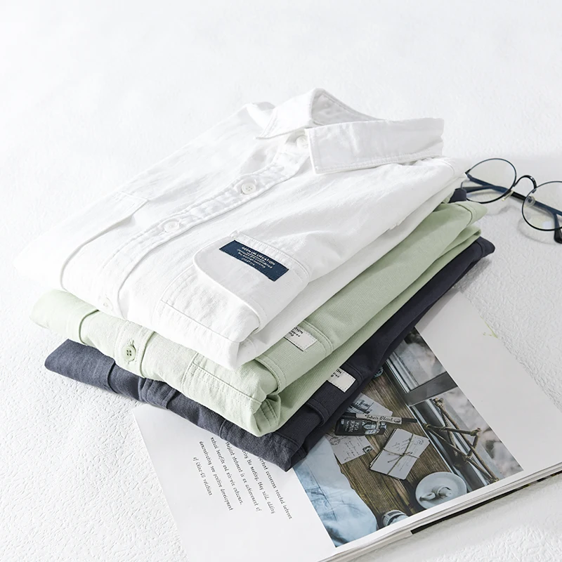 

100% Cotton Italy Stylish Short-sleeved Quality Shirt Men Brand Trend Comfortable Double Pockets Solid Top Clothes Chemise Homme