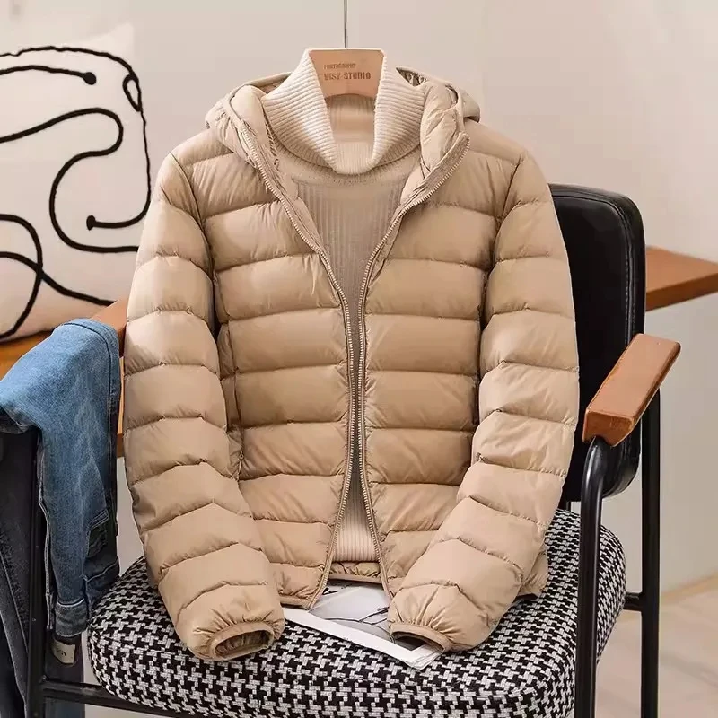 Jaqueta dobrável ultraleve feminina estilo coreano casaco fino pato branco para baixo jaqueta leve feminina outono e inverno