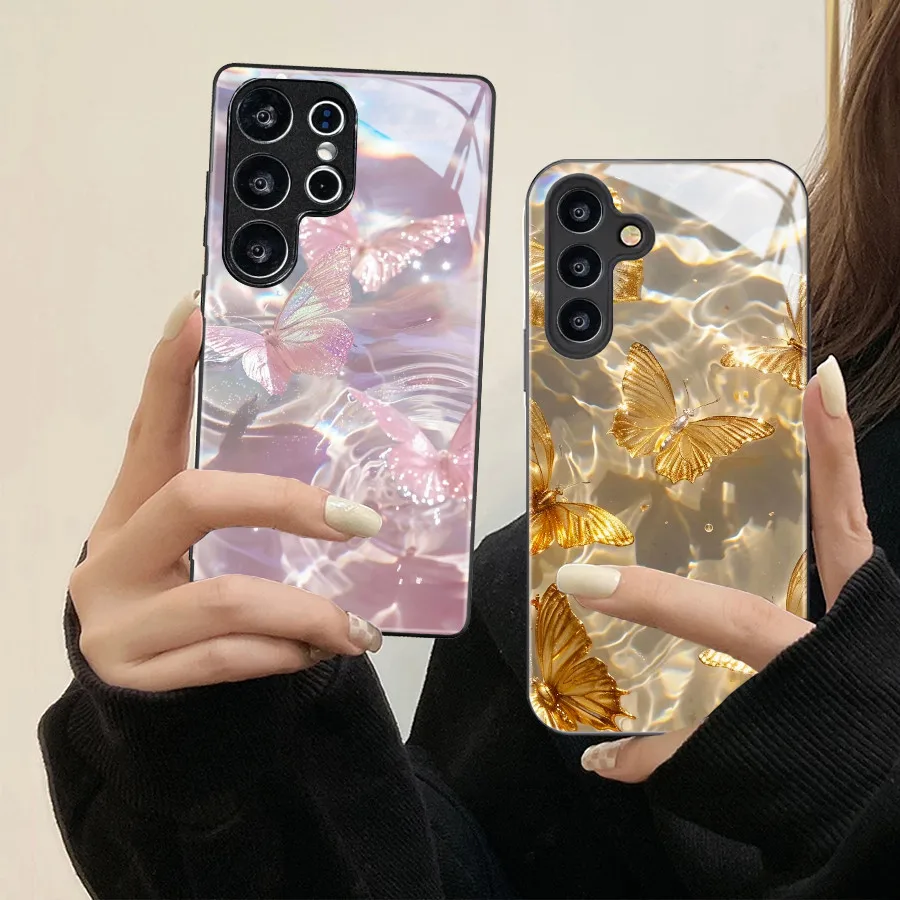 Beautiful Butterfly Case For Samsung A57 A37 A07 A17 A36 A56 A16 A06 A26 A15  A35 A55 A14 A34 A54 5G Tempered Glass Phone Case