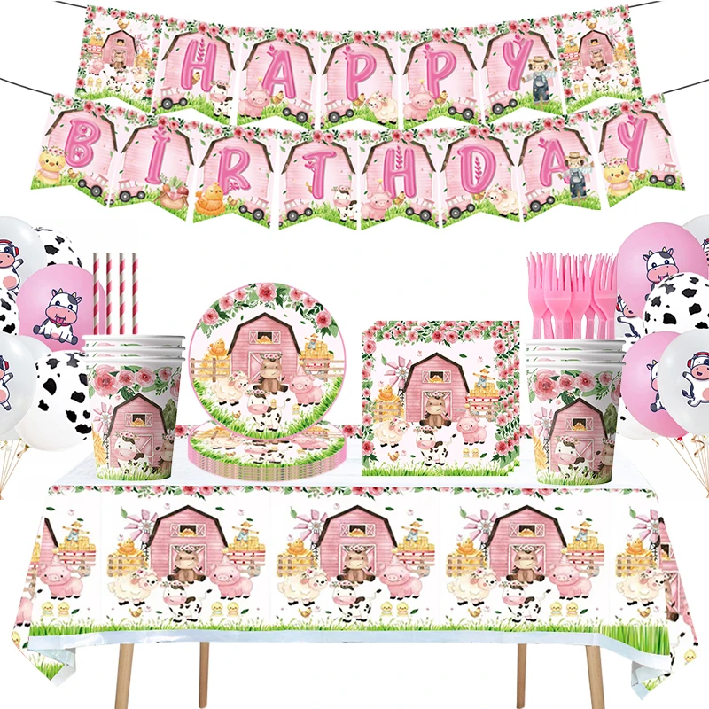 

Farm Animals Balloon Theme Party Decorations Balloon Cartoon Cow Disposable Tableware Set Baby Shower Party Supplies Balloon