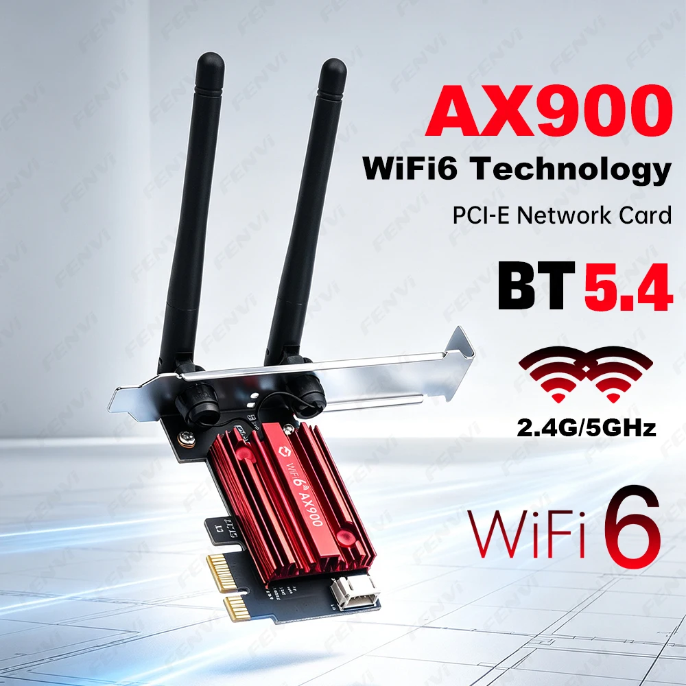 AX900 WiFi 6 PCIe Wireless Adapter Bluetooth 5.4 Dual Band 2.4G/5GHz 886Mbps Network Card with Heatsink for Windows 10/11 PC