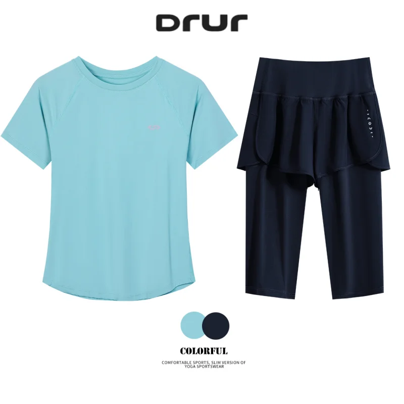 

DRUR Women Quick Dry Yoga Set Summer Lightweight Sportwear Outfit 2 in 1 High Waist Leggings Suit Gym Clothes Female Tracksuit
