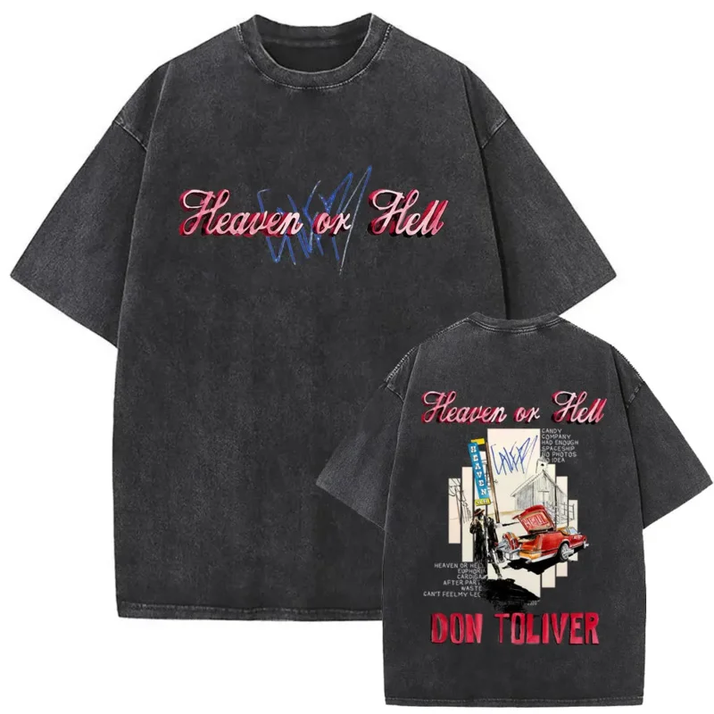 

Men Women Fashion Hip Hop Oversized T-Shirts Streetwear Washed Vintage Rapper Don Toliver Hardstone Psycho Album Print T Shirts