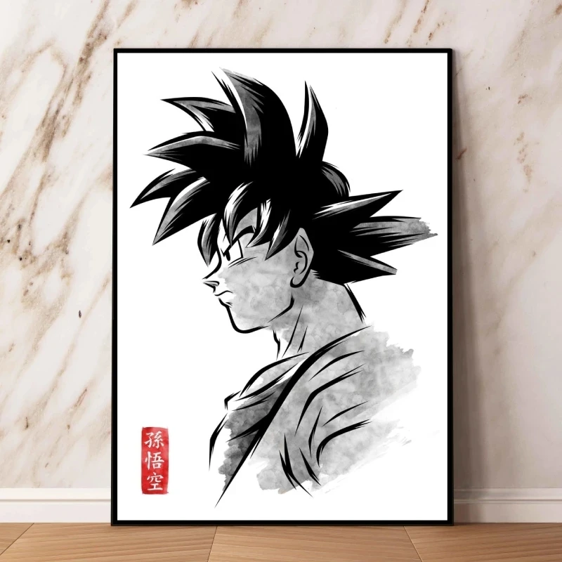 Anime Dragon Ball Wall Sue Goku Black And White Back Picture Home Decoration Living Room Art Canvas Print Poster Mural Aesthetic