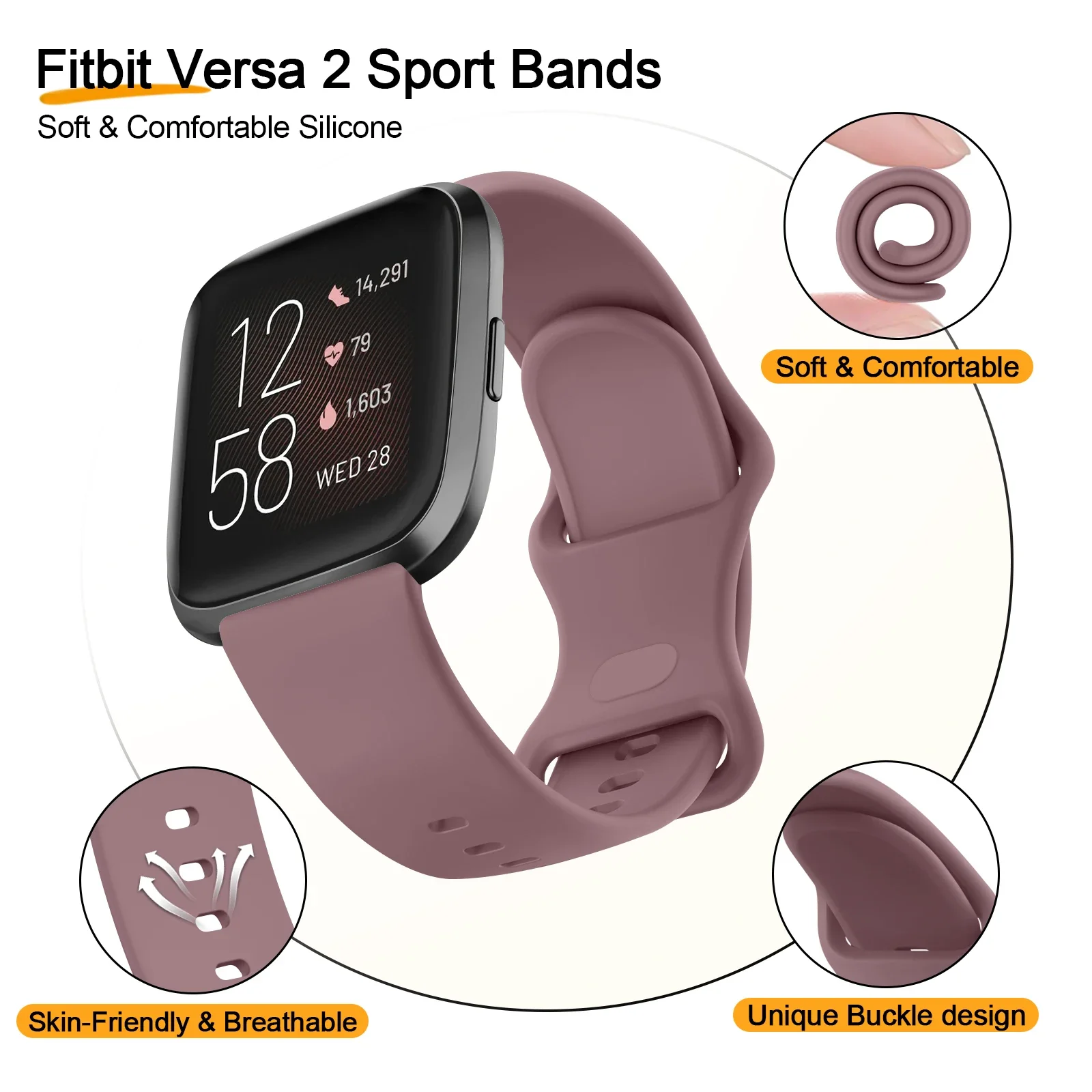 Silicone Watch Strap for Fitbit Versa/Versa 2/Versa Lite Band Soft Adjustable Wristband for Fitbit Versa Smartwatch Watchband