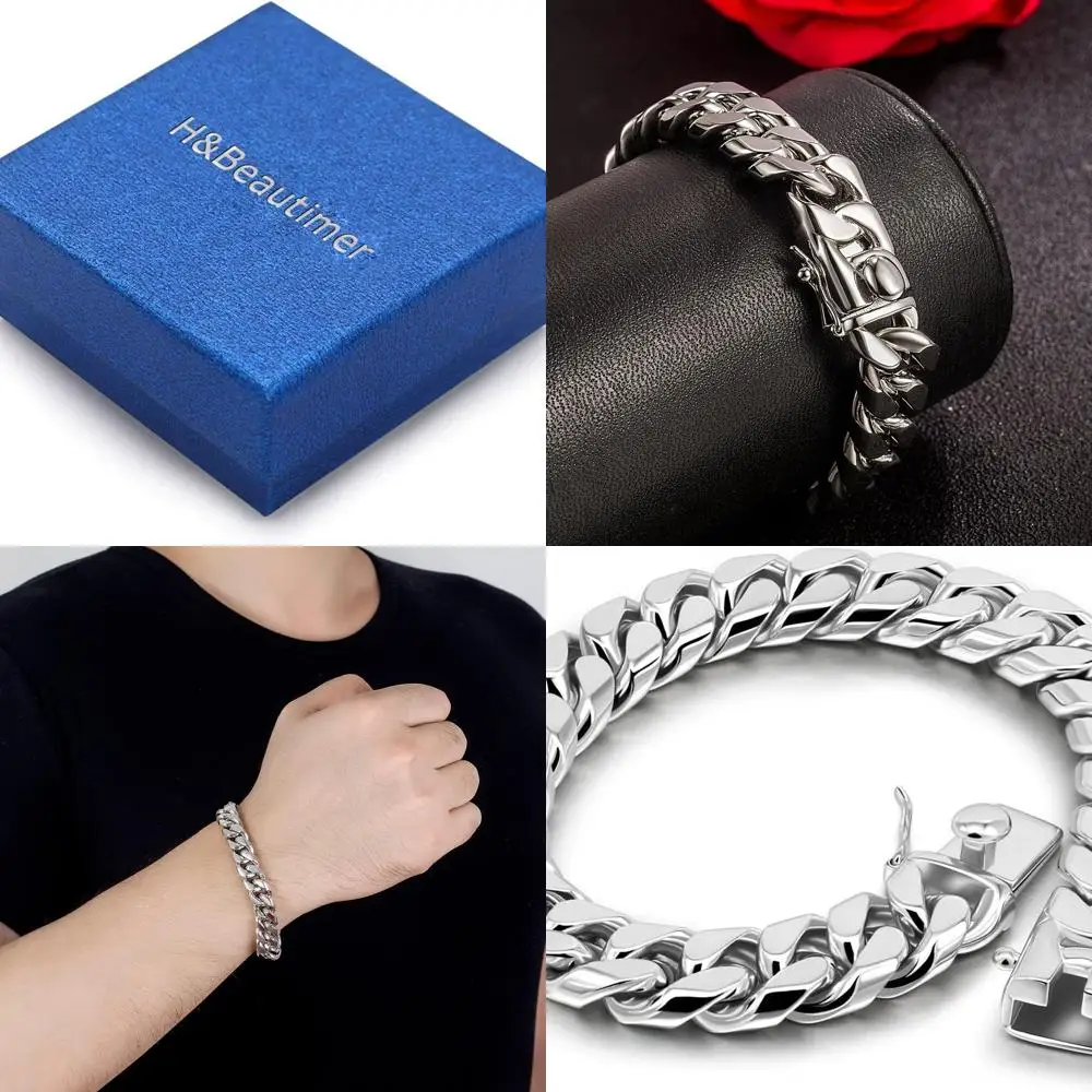 

Классический кубинский браслет Майами из стерлингового серебра, 7-10, ручная работа в Италии для мужчин