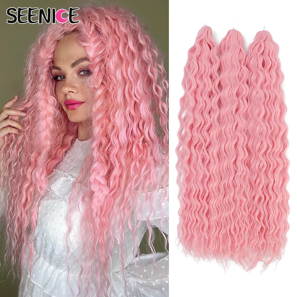 

Afro Curly Ariel Water Wave Braiding Hair African curls Synthetic Crochet Hair Blonde Green Pink Deep Wave Omber Hair Extension