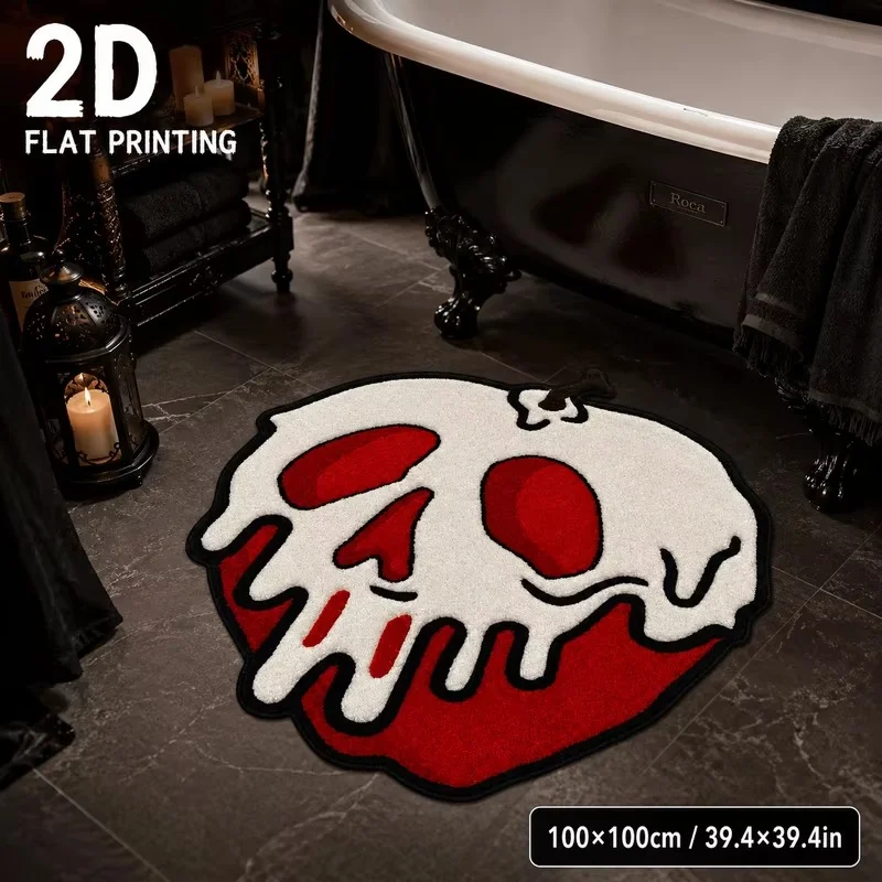 VIKAMA Gothic Dripping Blood Skull Apple Irregular Rug Halloween Non Slip Water Absorbent Bathroom Floor Mat Home Decor