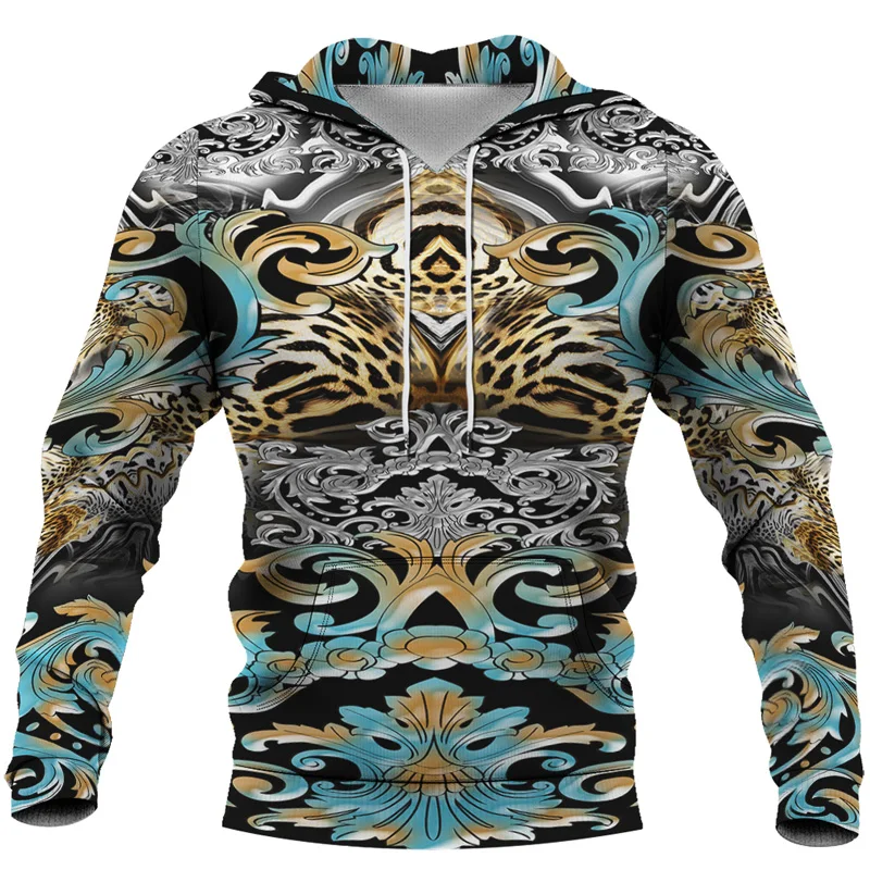 Vintage Style Leopard Florial Dragon Luxury Pattern Print Men Casual Hoodies Female Clothes Tracksuit Sweatshirt Euro Size S-6XL