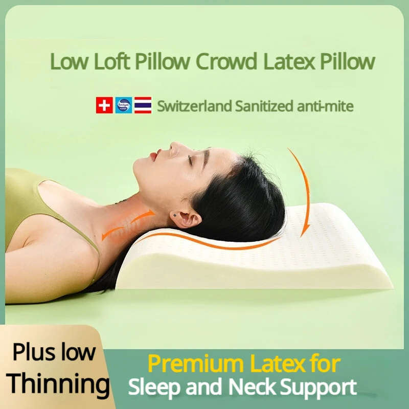 Natural Latex Pillow Memory Foam Hypoallergenic Anti-Dust Mite Neck Support Low Profile Thin Design Women Sleep Ergonomic Pillow