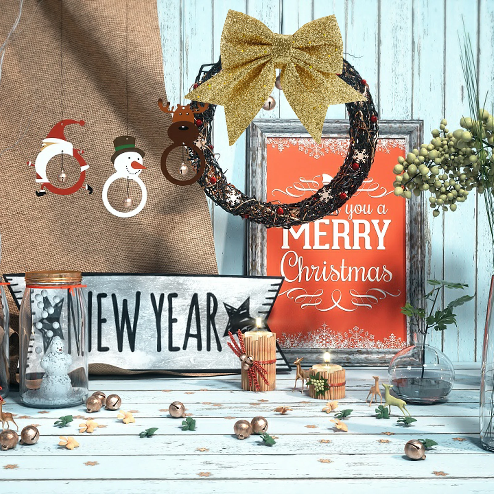 

1Pcs DIY Bow Christmas Decoration Gold Dust Effect Printed Bow Ornament Pearl Wool Material for Tree Small Bows