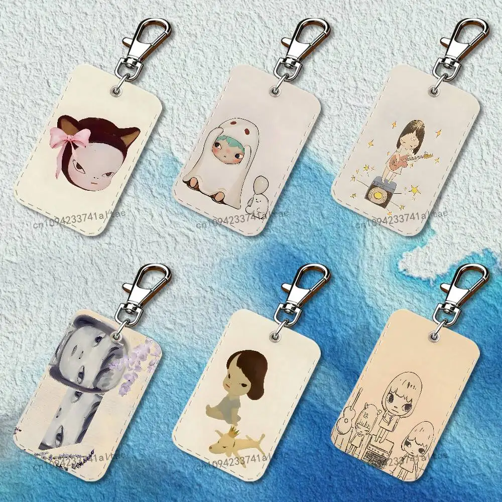 

Cute Y-Yoshitomo N-Nara Rectangle Card Case Keychain Access Card Bag Key Tag Ring Leather Card Holder Key Ring Access