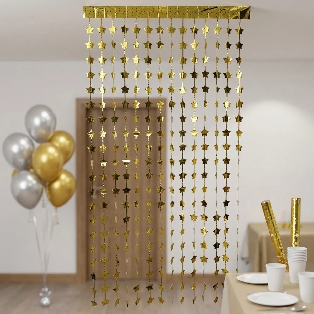 Starry Fringe Curtain Yellow 2m for Parties Decorative Backdrop Photo Prop for Birthday Wedding Holiday Decoration