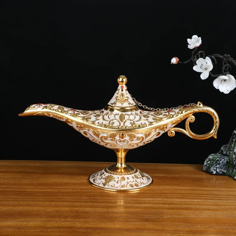 SHINNYGIFTS  Hand Painted  Enamel Vintage Aladdin Magic Genie Lamp for Home Tabletop Decor Halloween Christmas Gift