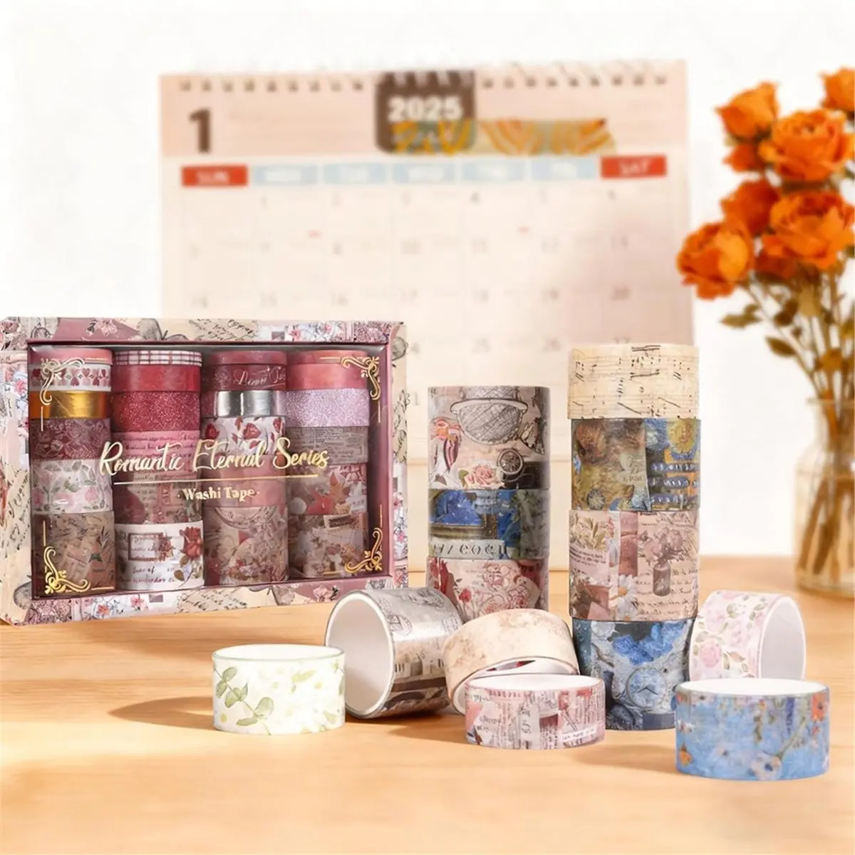 24 Rolls Vintage Washi Tape Set, Floral Decorative MaskingTape for Scrapbooking Supplies,Junk Journal