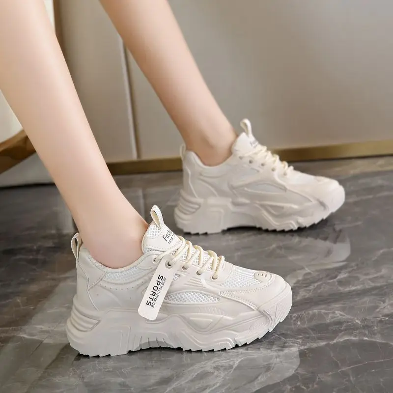

Women's White Chunky Sneakers 2025 Summer New Breathable Mesh Platform Dad Shoes Versatile Footwear