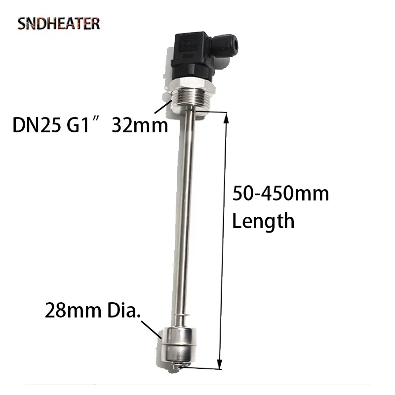 SNDHEATER Water Level Measurement Floating Ball Switch Stainless Steel Magnetic Float Block Anti Dry Burning Element 50-450MM