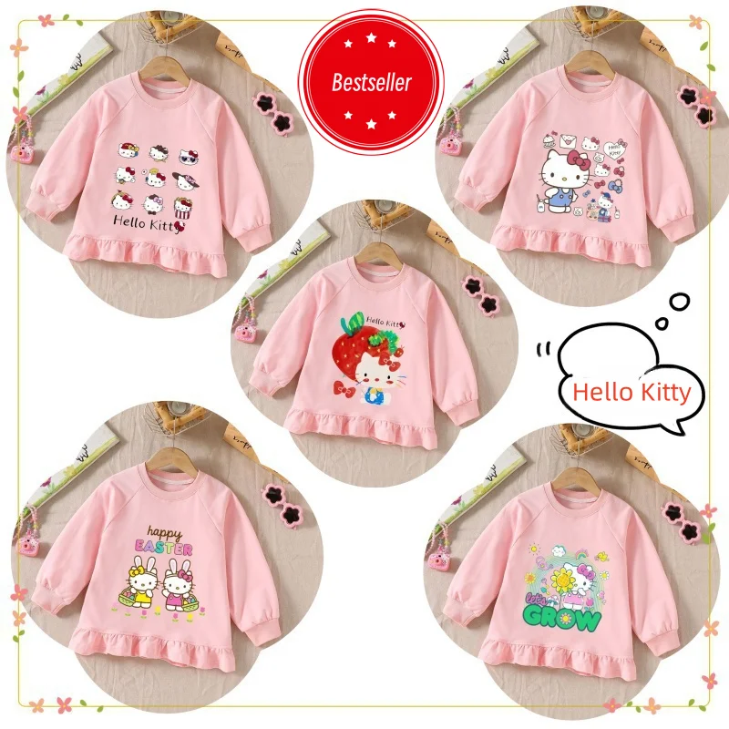 

Hello Kitty anime peripheral cartoon character cute girl long sleeve sweatshirt kawaii warm pure cotton round neck top gift
