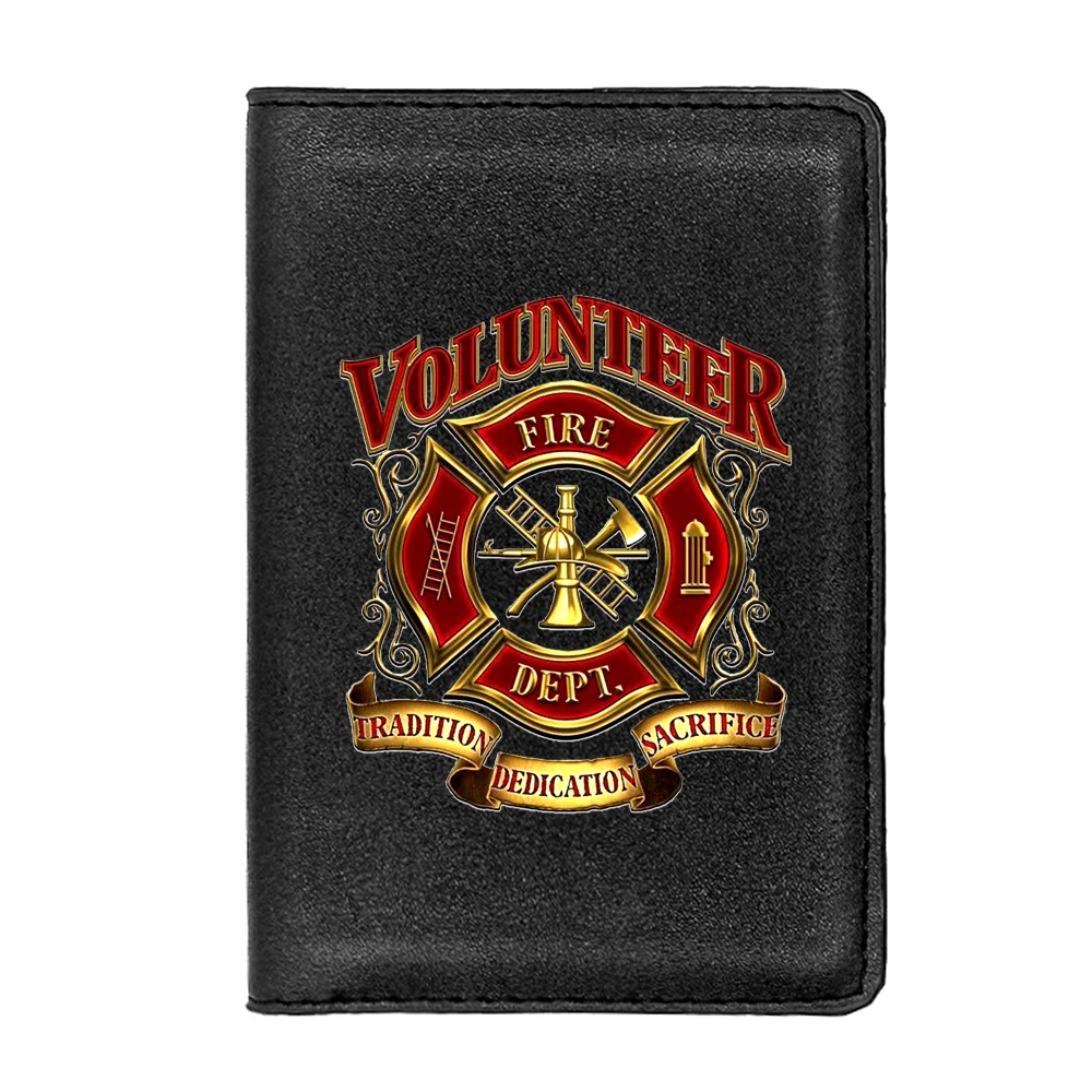 Classic FIRE DEPT insignia design Passport Cover Men Women Leather Slim ID Card Travel Holder Pocket Wallet Purse Money Case