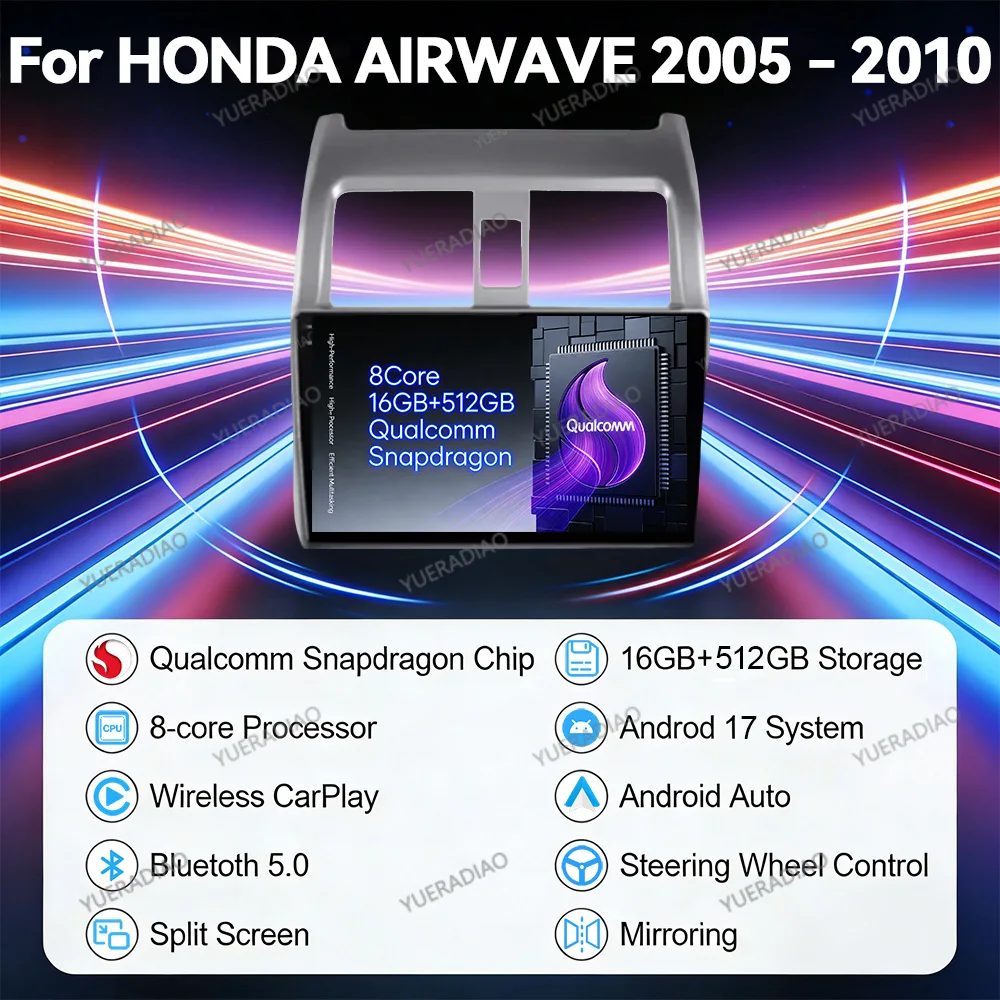 Android 17 Car Radio For HONDA AIRWAVE 2005 - 2010 Multimedia Video Player 4G LTE 5G WIFI Head Unit GPS NAVI BT Qualcomm 2DIN