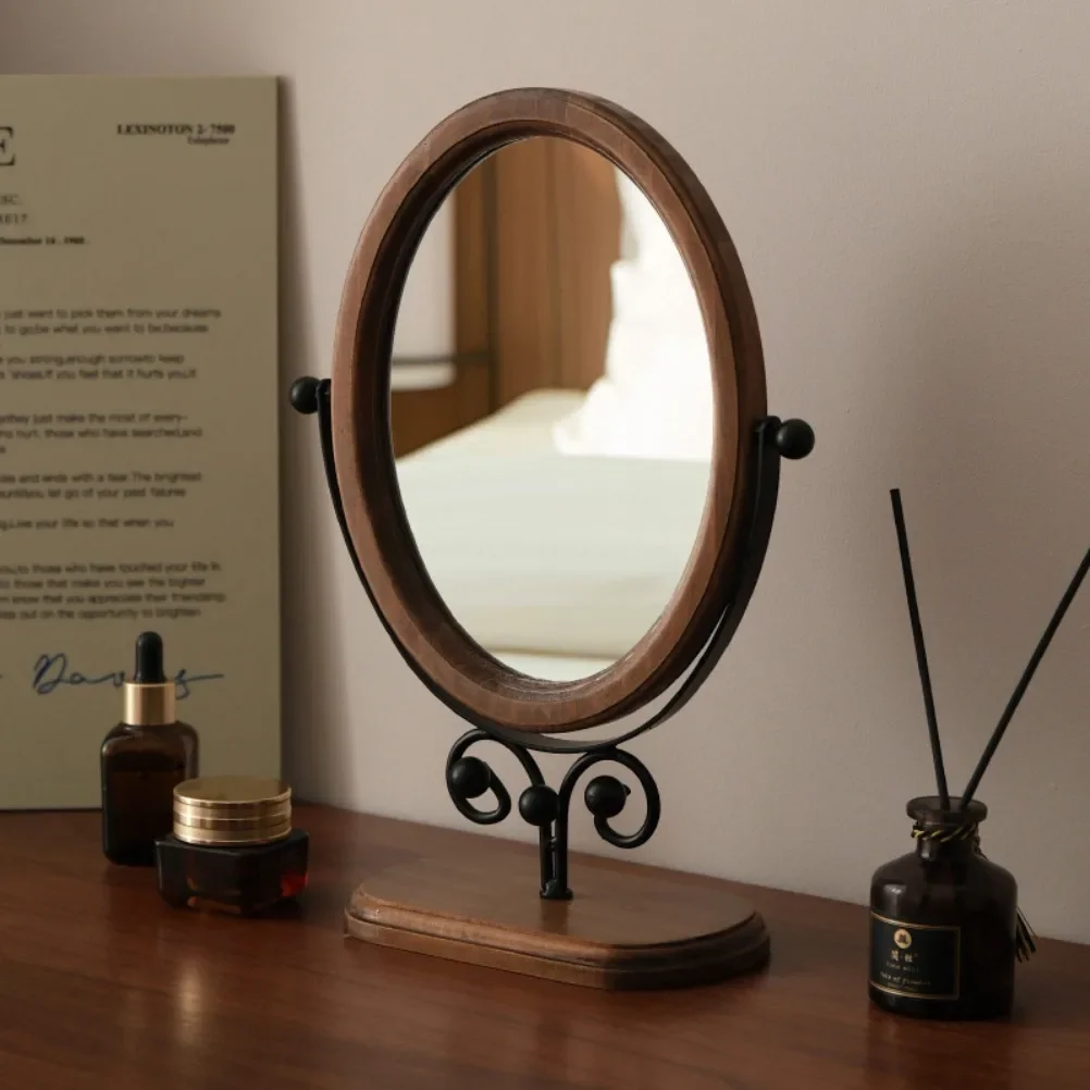 Espejo Retro Dormitorio Maquillaje Madera, Maciza Escritorio Hogar Tocador Elegante Plegable