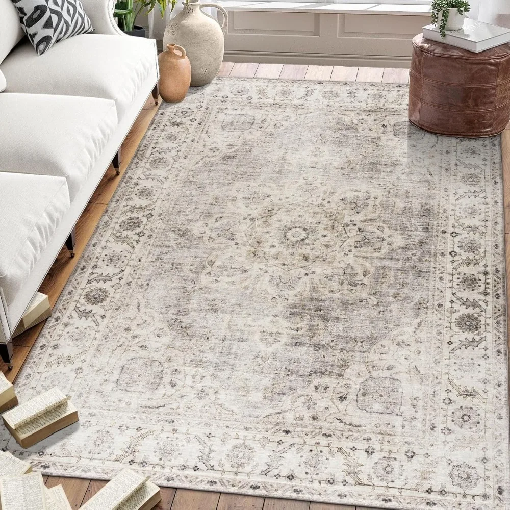 

Machine Washable Area Rug - Living Room Bedroom Bathroom Kitchen Entryway Office - Padded Low Pile Stain Resistant Premium