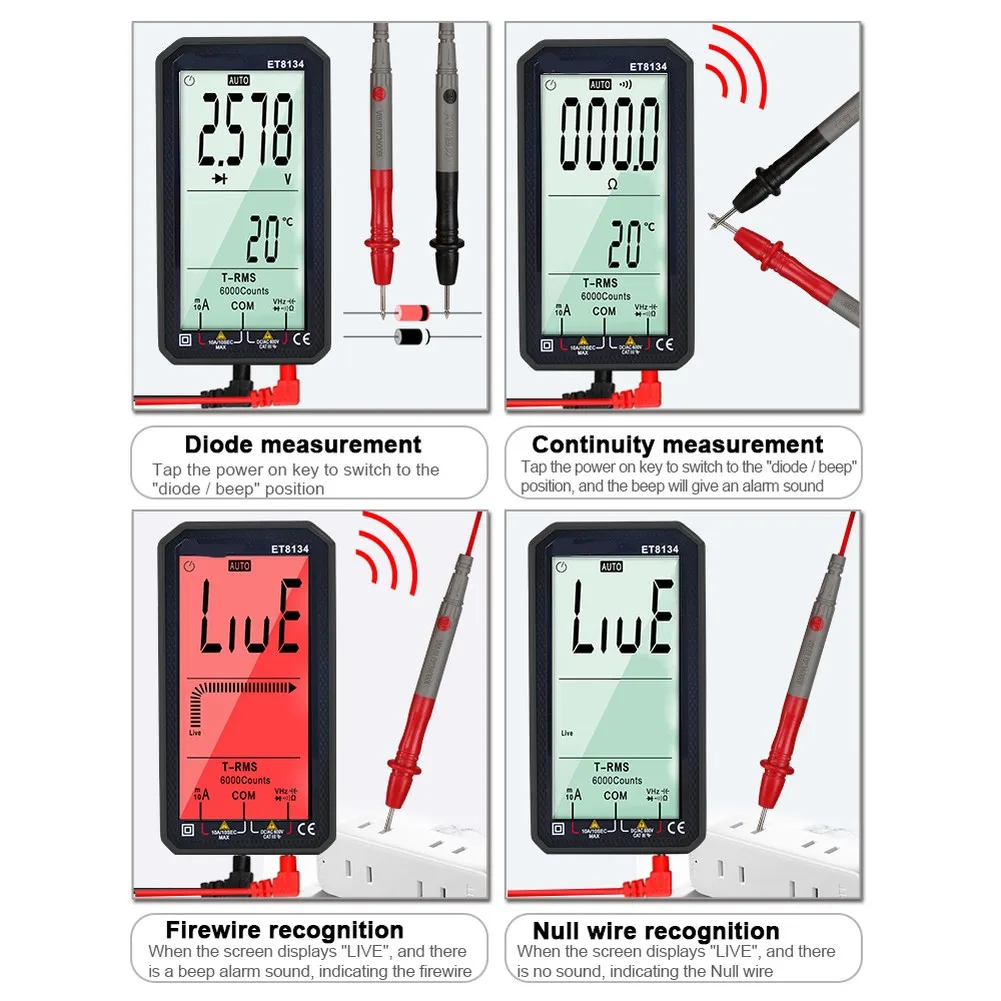 ET8134 Digital Multimeter 6000 Counts True For RMS With 4.7 Inch LCD Screen NCV Detection For AC DC Voltage Current Resistance T