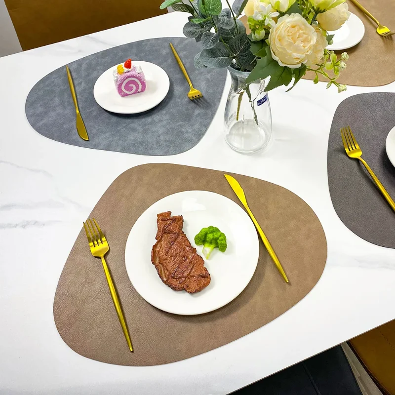 Nordic Double-Sided Anti-Slip Placemat - PU Thermal Insulation Table Mat with Water Droplet Pattern and Leather-Like Design