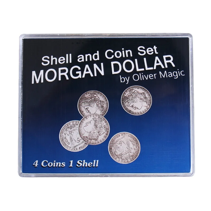 Walking Liberty Half Dollar Shell and Coin Set or Morgan Dollar Shell and Coin Set (4 Coins 1 Shell) by Oliver Magic tricks