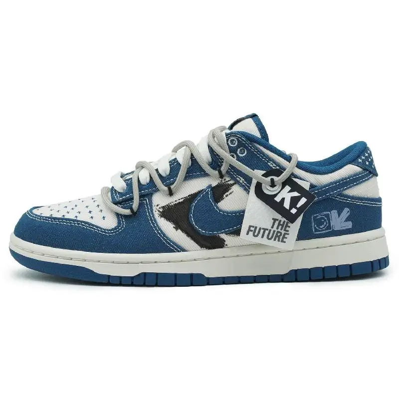【Personalização】Nike Dunk Sapatos de skate masculinos de cano baixo azul/branco/preto tênis DV0834-101