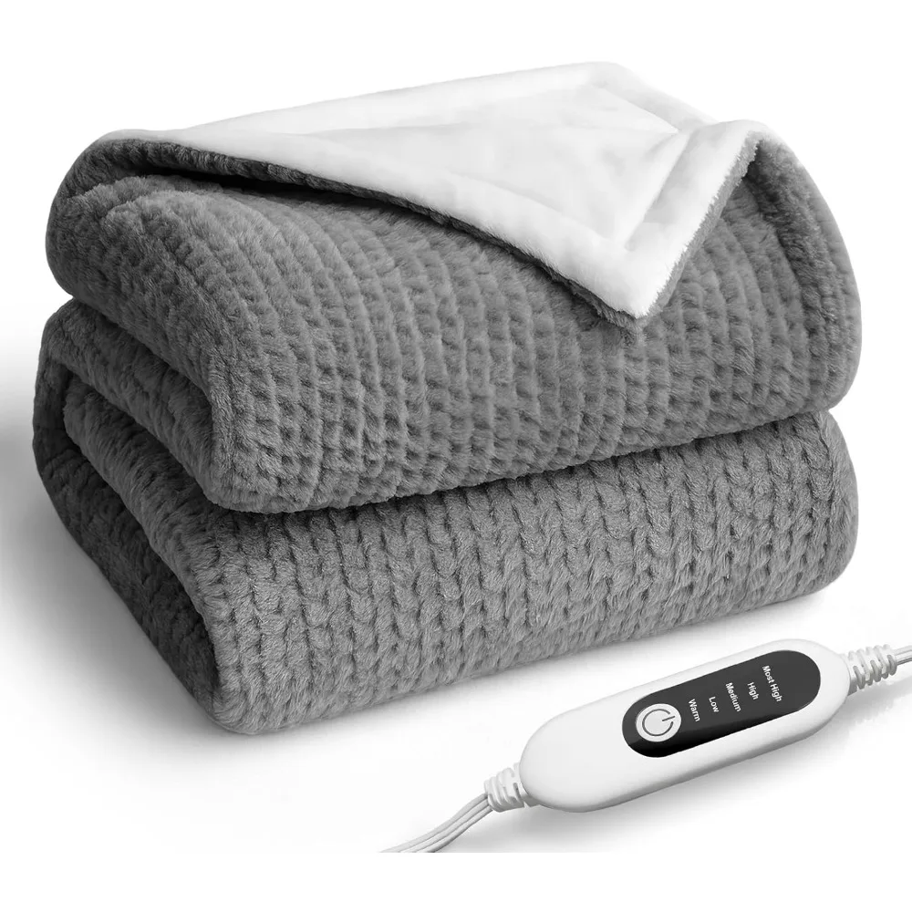 

Electric Heated Throw Blanket, Soft Faux Fur & Flannel, 5 Heat Levels, Auto-Off Safety, 50x60 Inches Grey