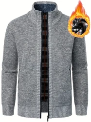 Men's Patchwork Knit Cardigan Sweater Men Casual Fleece Full Zip Men Regular Fit Solid Color Plus Size 3XL 5 Colors