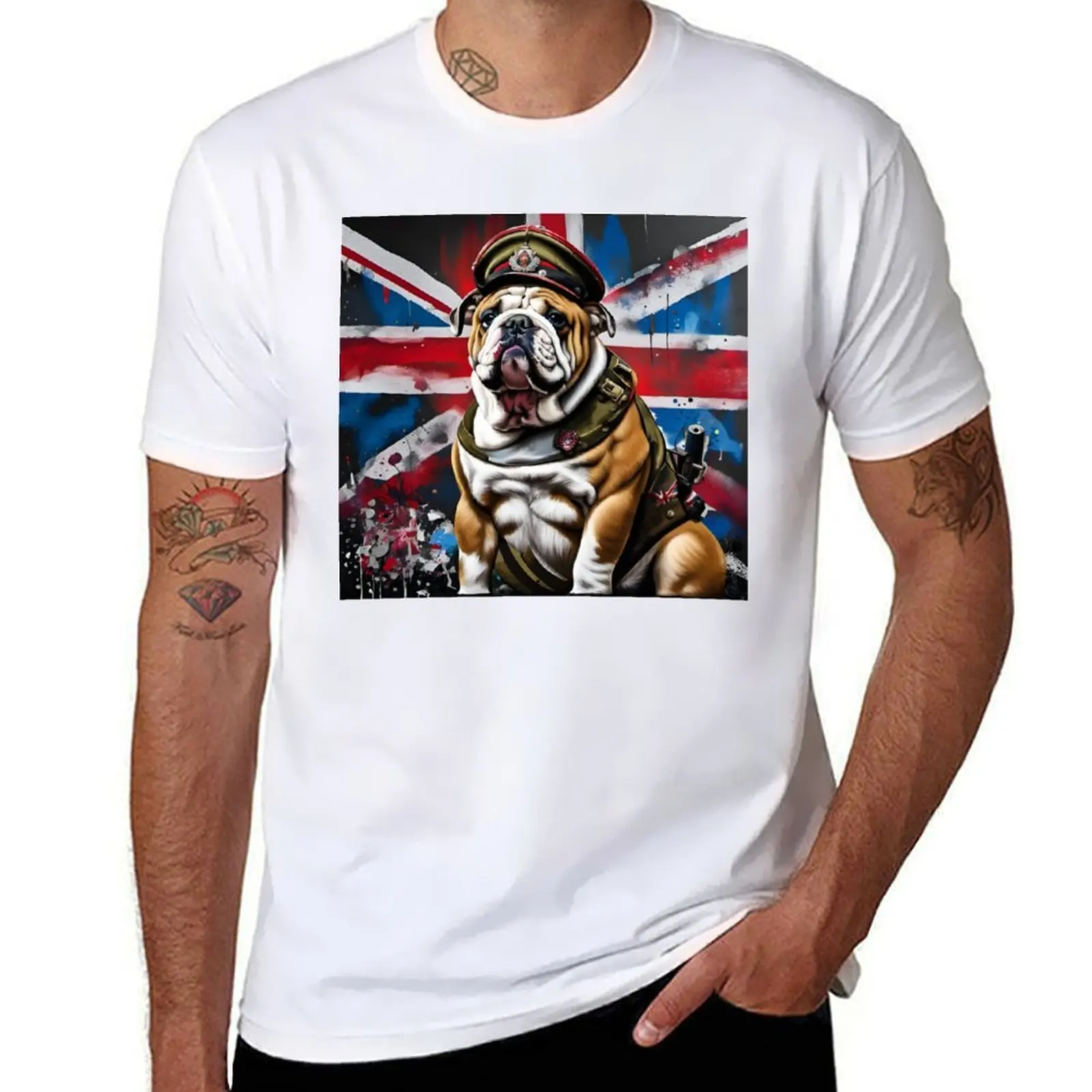 

English Bulldog British Army Officer Soldier T-Shirt t shirt man casual anime t shirts for man T-Shirt