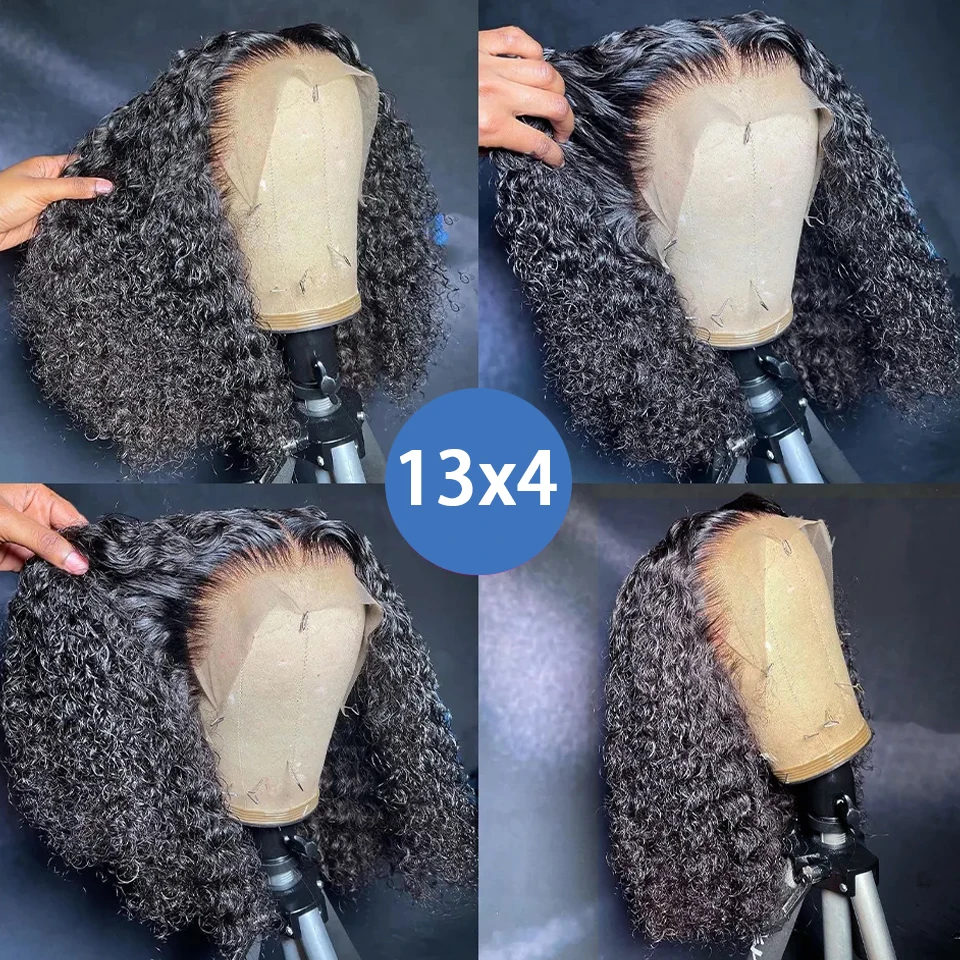 200% Density HD 13x4 Lace Jerry Curly Deep Wave Bob Wig Human Hair Loose Deep Wave Lace Front Wig 100% Remy Human Hair